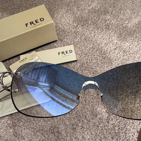 French handmade Fred sunglasses women’s silver arm gradient shield lenses NEW - Picture 6 of 12